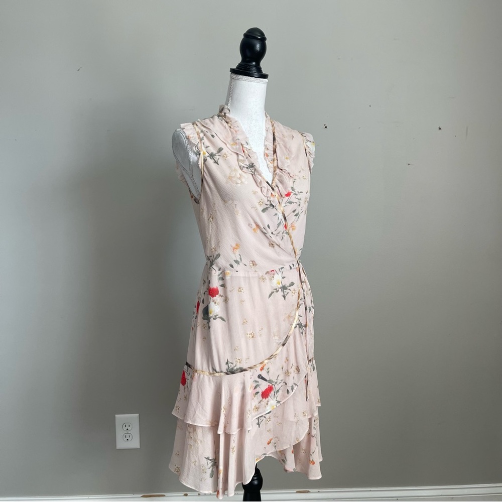 ALLSAINTS | Ari Kora Dusty Pink Floral Print Wrap Dress Sz 4 - Picture 7 of 11